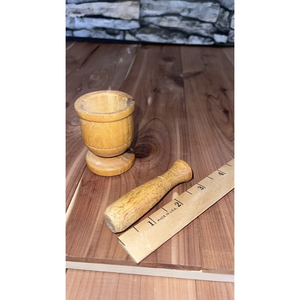 Vintage Miniature Antique Wood Mortar and Pestle Set 2.5